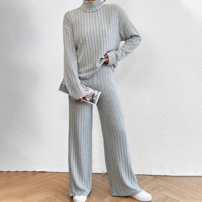 ✨👗Conjunto de duas peças em malha canelada aconchegante para mulher