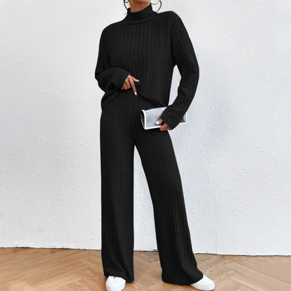 ✨👗Conjunto de duas peças em malha canelada aconchegante para mulher
