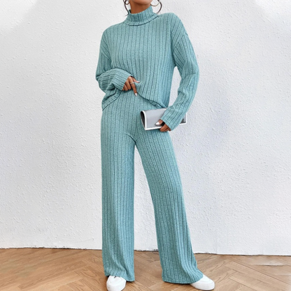 ✨👗Conjunto de duas peças em malha canelada aconchegante para mulher