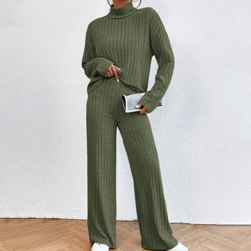 ✨👗Conjunto de duas peças em malha canelada aconchegante para mulher