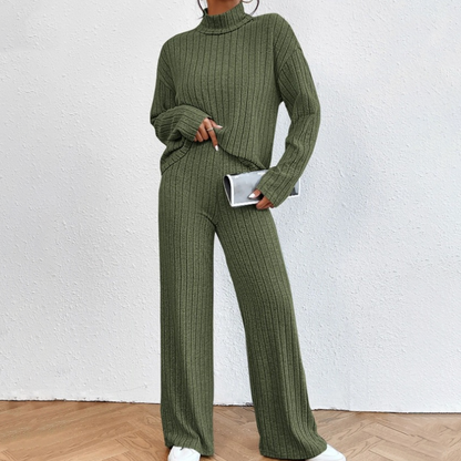 ✨👗Conjunto de duas peças em malha canelada aconchegante para mulher