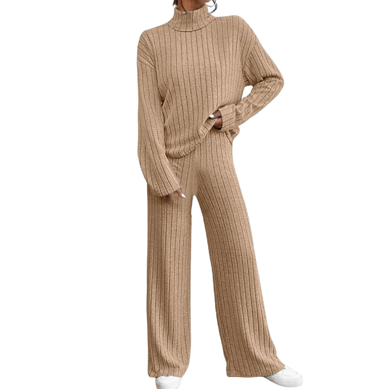 ✨👗Conjunto de duas peças em malha canelada aconchegante para mulher