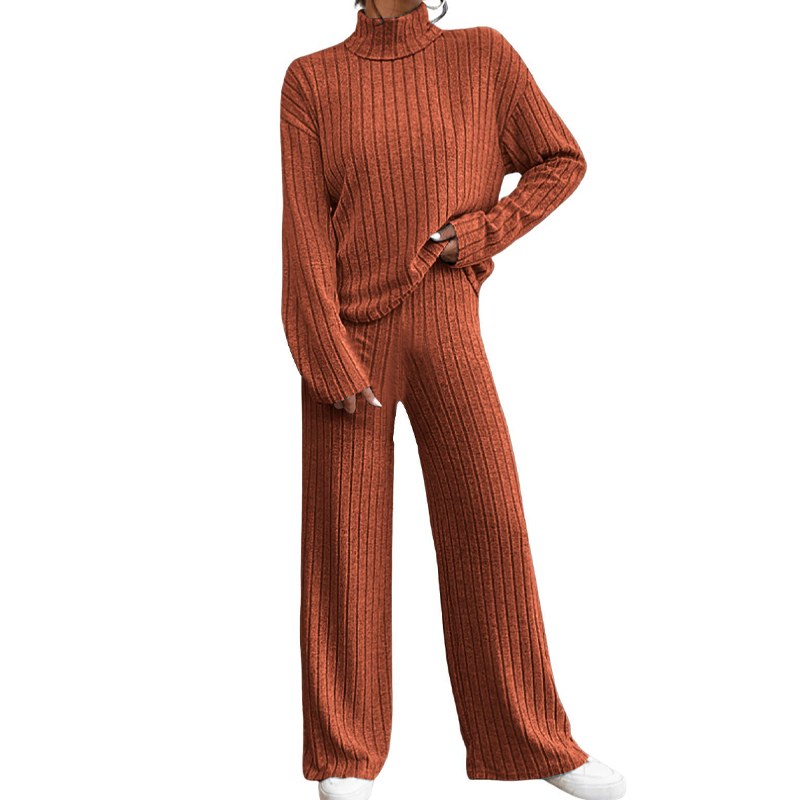 ✨👗Conjunto de duas peças em malha canelada aconchegante para mulher