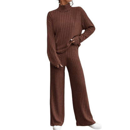 ✨👗Conjunto de duas peças em malha canelada aconchegante para mulher