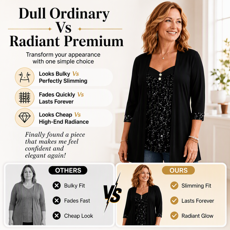 ✨Top feminino de duas peças com efeito patchwork e lantejoulas