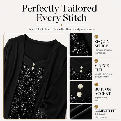 ✨Top feminino de duas peças com efeito patchwork e lantejoulas