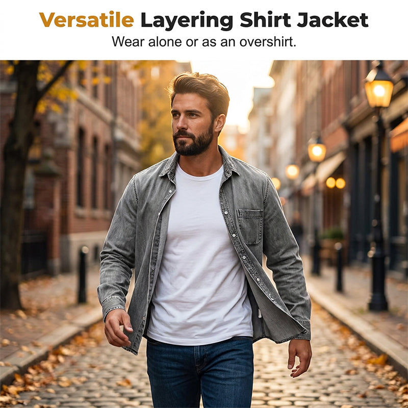 Camisa de ganga lavada estilo retro para homem