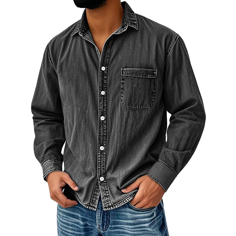 Camisa de ganga lavada estilo retro para homem