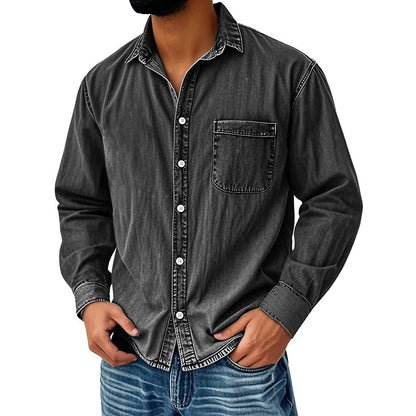 Camisa de ganga lavada estilo retro para homem