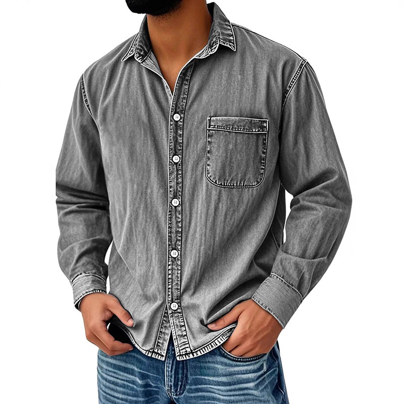 Camisa de ganga lavada estilo retro para homem