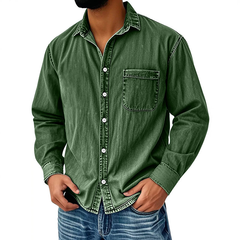 Camisa de ganga lavada estilo retro para homem