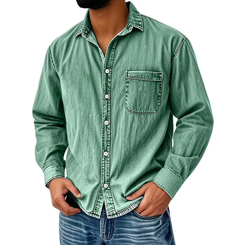 Camisa de ganga lavada estilo retro para homem