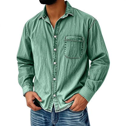Camisa de ganga lavada estilo retro para homem