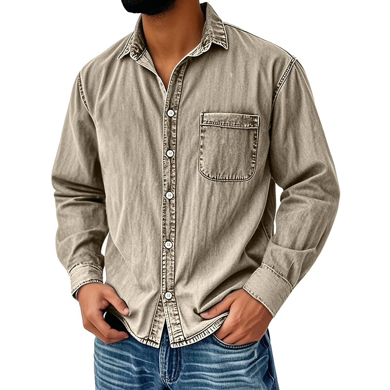 Camisa de ganga lavada estilo retro para homem