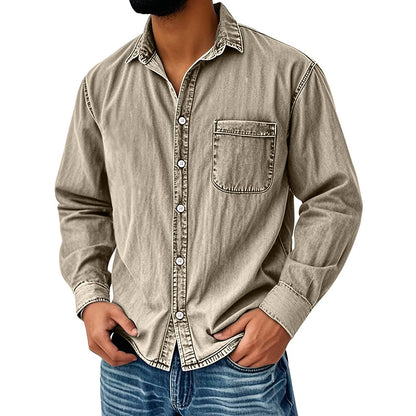 Camisa de ganga lavada estilo retro para homem