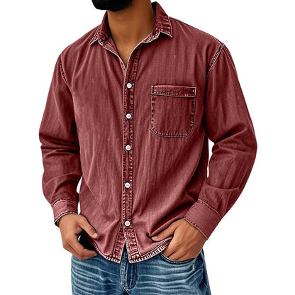 Camisa de ganga lavada estilo retro para homem
