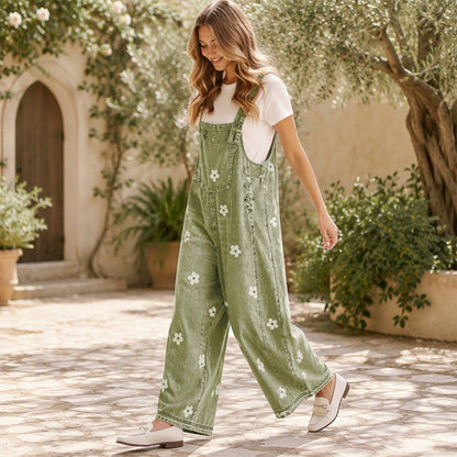 ✨👗Macacão de ganga de corte largo com estampado floral para mulher