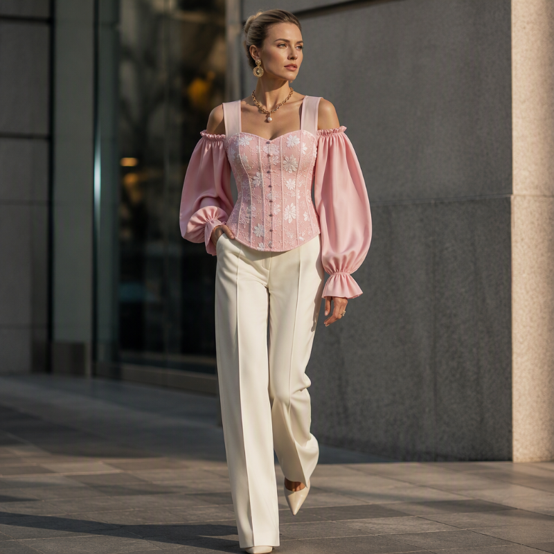 🌸 Nova Coleção ✨ Blusa Feminina Jacquard Floral com Ombros Descobertos – Design Exclusivo, Valoriza a Feminilidade & Estilo Elegante 💕