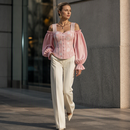 🌸 Nova Coleção ✨ Blusa Feminina Jacquard Floral com Ombros Descobertos – Design Exclusivo, Valoriza a Feminilidade & Estilo Elegante 💕