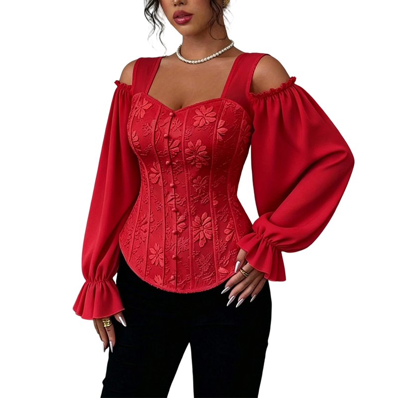 🌸 Nova Coleção ✨ Blusa Feminina Jacquard Floral com Ombros Descobertos – Design Exclusivo, Valoriza a Feminilidade & Estilo Elegante 💕
