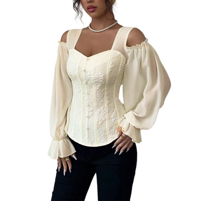 🌸 Nova Coleção ✨ Blusa Feminina Jacquard Floral com Ombros Descobertos – Design Exclusivo, Valoriza a Feminilidade & Estilo Elegante 💕
