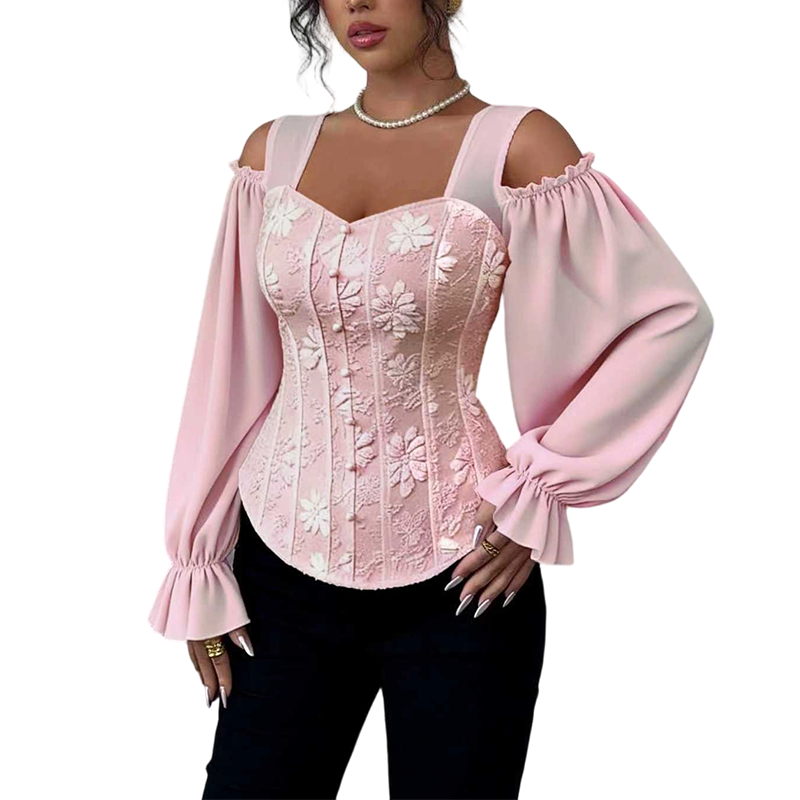 🌸 Nova Coleção ✨ Blusa Feminina Jacquard Floral com Ombros Descobertos – Design Exclusivo, Valoriza a Feminilidade & Estilo Elegante 💕