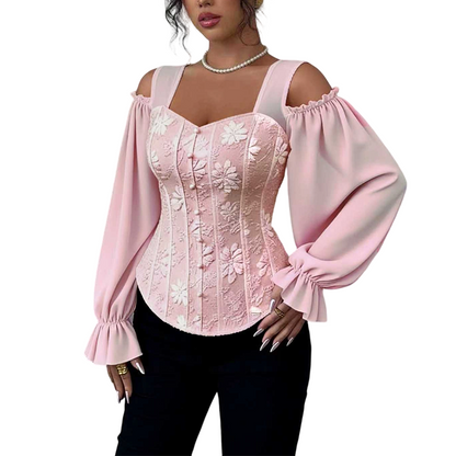 🌸 Nova Coleção ✨ Blusa Feminina Jacquard Floral com Ombros Descobertos – Design Exclusivo, Valoriza a Feminilidade & Estilo Elegante 💕