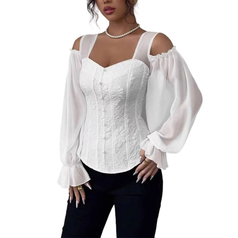 🌸 Nova Coleção ✨ Blusa Feminina Jacquard Floral com Ombros Descobertos – Design Exclusivo, Valoriza a Feminilidade & Estilo Elegante 💕