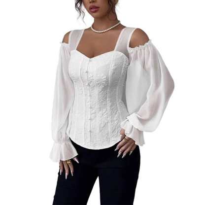 🌸 Nova Coleção ✨ Blusa Feminina Jacquard Floral com Ombros Descobertos – Design Exclusivo, Valoriza a Feminilidade & Estilo Elegante 💕