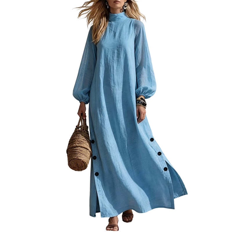 ✨👗Vestido maxi feminino de manga comprida e corte largo