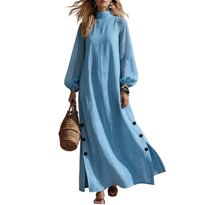✨👗Vestido maxi feminino de manga comprida e corte largo