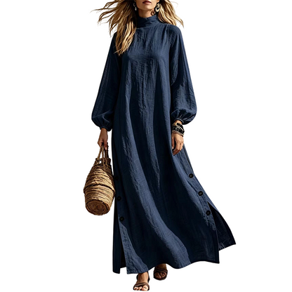 ✨👗Vestido maxi feminino de manga comprida e corte largo