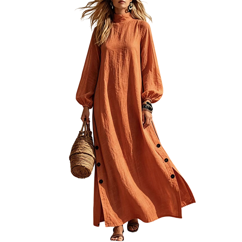 ✨👗Vestido maxi feminino de manga comprida e corte largo
