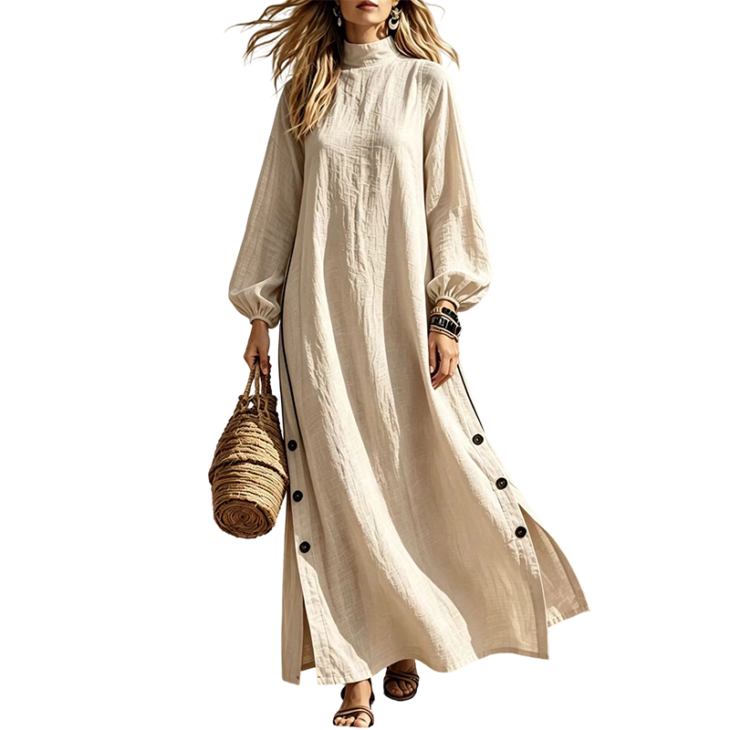 ✨👗Vestido maxi feminino de manga comprida e corte largo