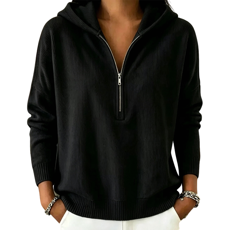 ✨👚Camisola com capuz e fecho de correr parcial para mulher