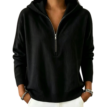 ✨👚Camisola com capuz e fecho de correr parcial para mulher