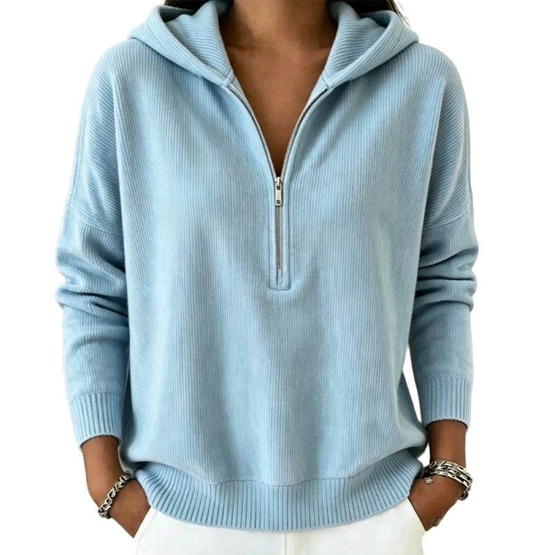 ✨👚Camisola com capuz e fecho de correr parcial para mulher