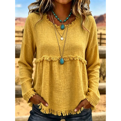 ✨👚Top casual feminino com franjas e borlas, estilo vintage