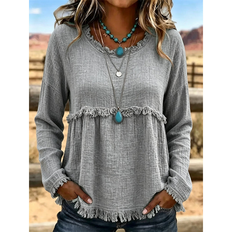 ✨👚Top casual feminino com franjas e borlas, estilo vintage