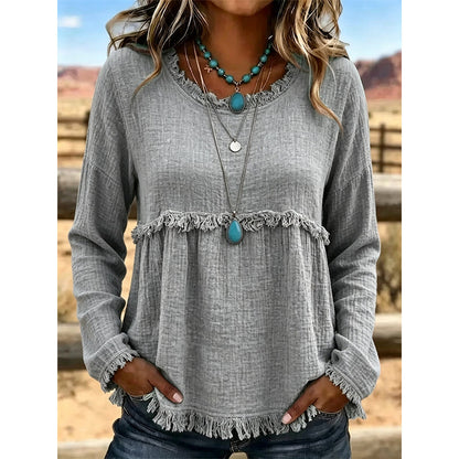 ✨👚Top casual feminino com franjas e borlas, estilo vintage