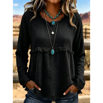 ✨👚Top casual feminino com franjas e borlas, estilo vintage
