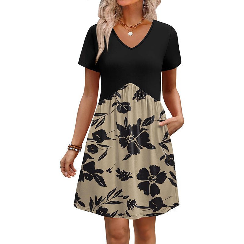 ✨👗Vestido midi de manga curta com decote em V para mulher