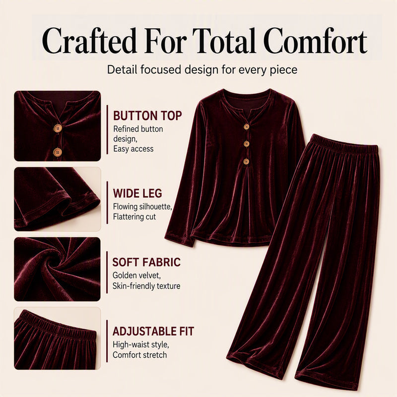 ✨👗Conjunto casual de duas peças em veludo para mulher, para usar em casa
