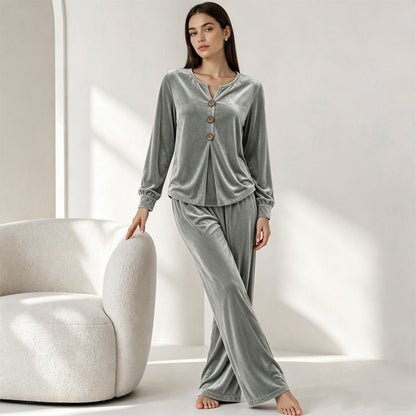 ✨👗Conjunto casual de duas peças em veludo para mulher, para usar em casa