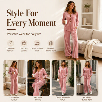 ✨👗Conjunto casual de duas peças em veludo para mulher, para usar em casa