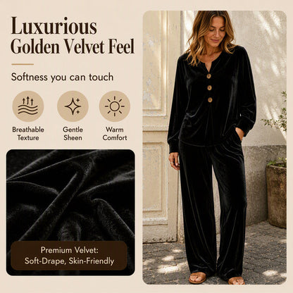 ✨👗Conjunto casual de duas peças em veludo para mulher, para usar em casa