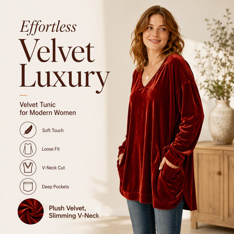 ☀️👚Estilo sazonal - Blusa de veludo com decote em V e mangas compridas – Conforto aconchegante e brilho sofisticado para os dias mais frescos