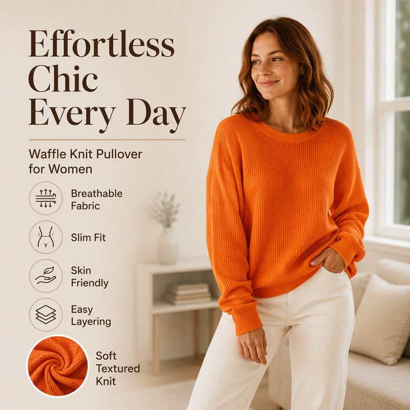 👚Seasonal Style - Waffle Texture Sweatshirt – Easy Breezy Fit & Classic Style for Any Casual Look