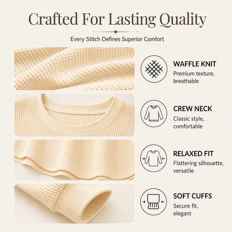👚Seasonal Style - Waffle Texture Sweatshirt – Easy Breezy Fit & Classic Style for Any Casual Look