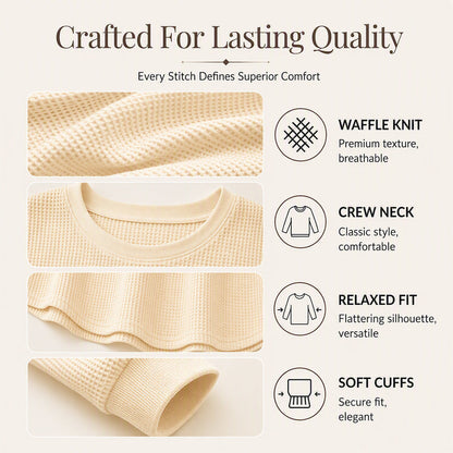 👚Seasonal Style - Waffle Texture Sweatshirt – Easy Breezy Fit & Classic Style for Any Casual Look